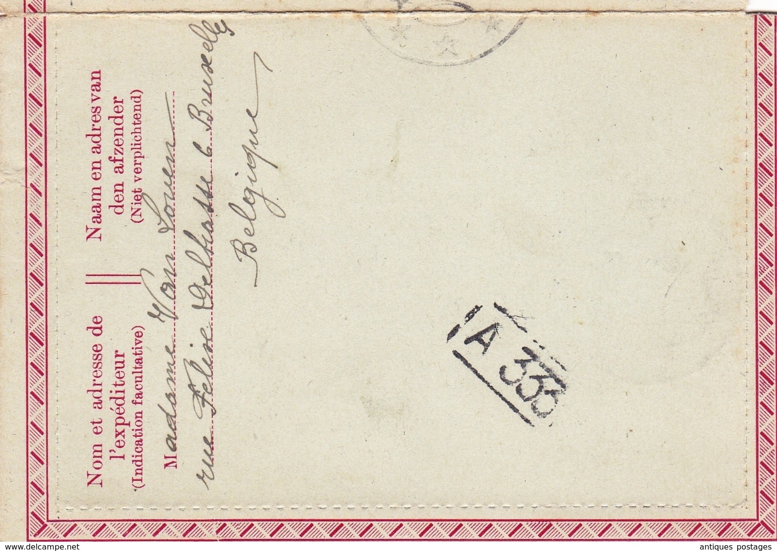 Carte Lettre Entier Postal Bruxelles Belgique 1919 Rotterdam Nederland - Postcards 1909-1934