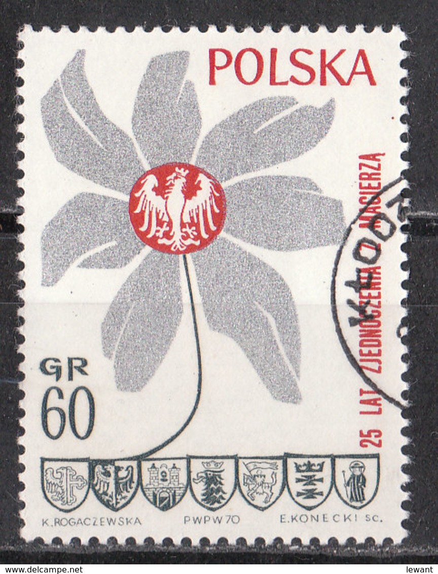 1970.05.09. Flower With Piast Eagle, The Coats Of Arms Of Opole, Wroclaw, Zielona Gora, Szczecin, Koszalin, Gdansk USED - Used Stamps