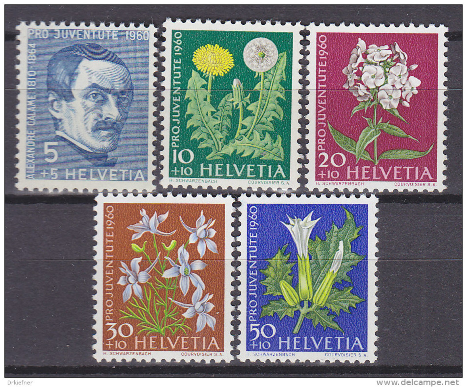 SCHWEIZ  722-726 Postfrisch **, Pro Juventute 1960, Wiesen- Und Gartenblumen - Ungebraucht