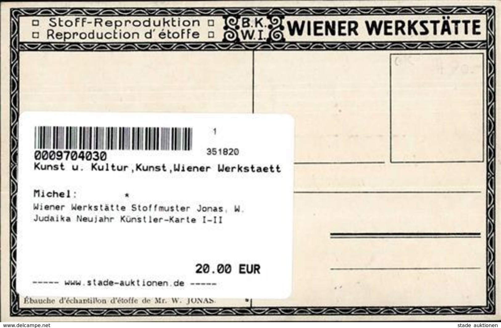 Wiener Werkstätte Stoffmuster Jonas, W. Judaika Neujahr Künstler-Karte I-II Judaisme Bonne Annee - Non Classificati