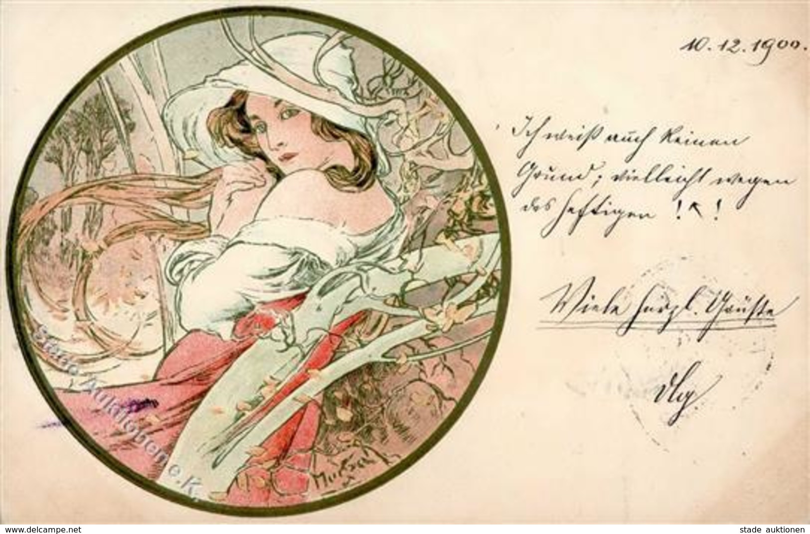 Mucha, Alfons Frau Jugendstil Künstler-Karte 1900 I-II (fleckig) Art Nouveau - Mucha, Alphonse