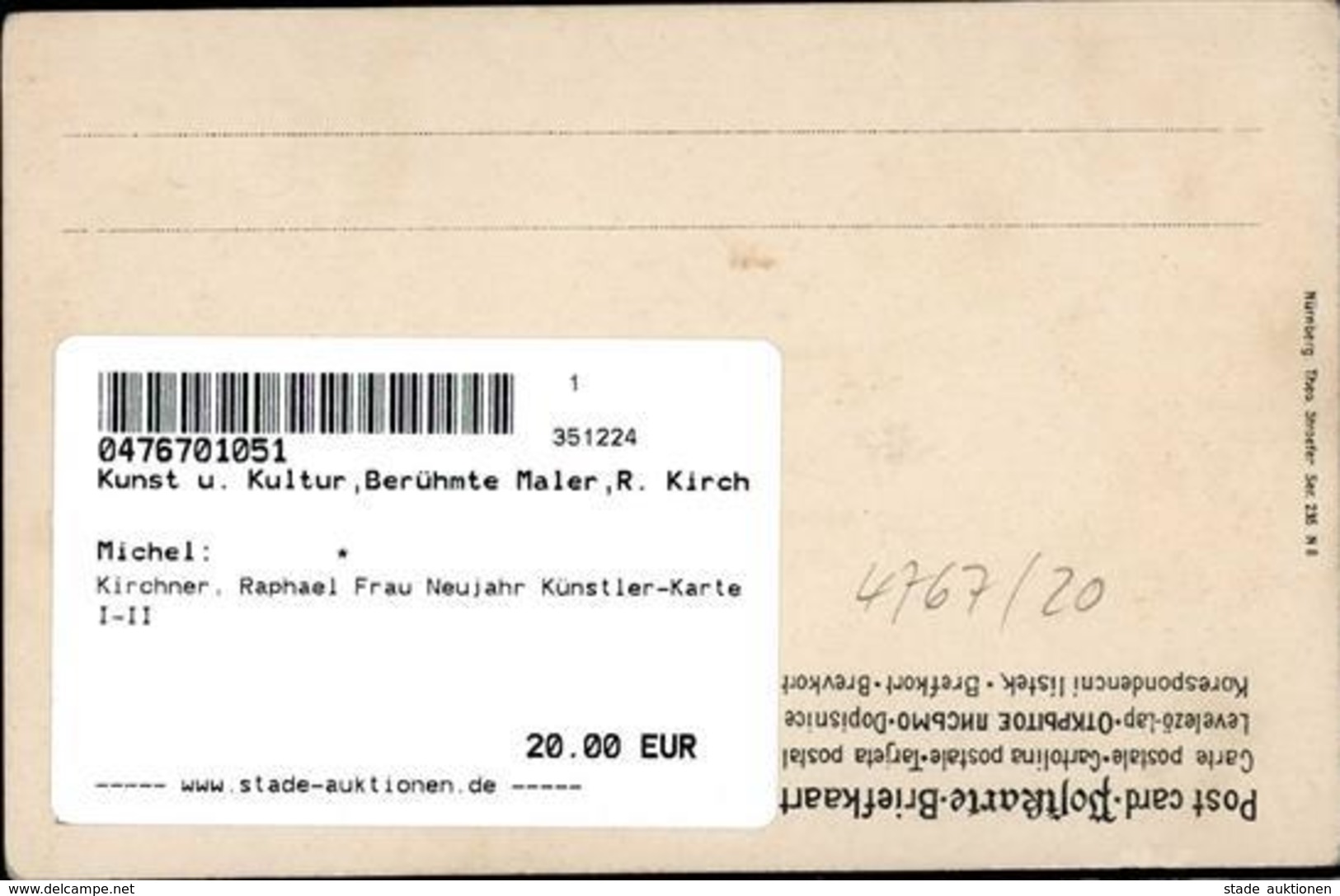 Kirchner, Raphael Frau Neujahr Künstler-Karte I-II Bonne Annee - Kirchner, Raphael