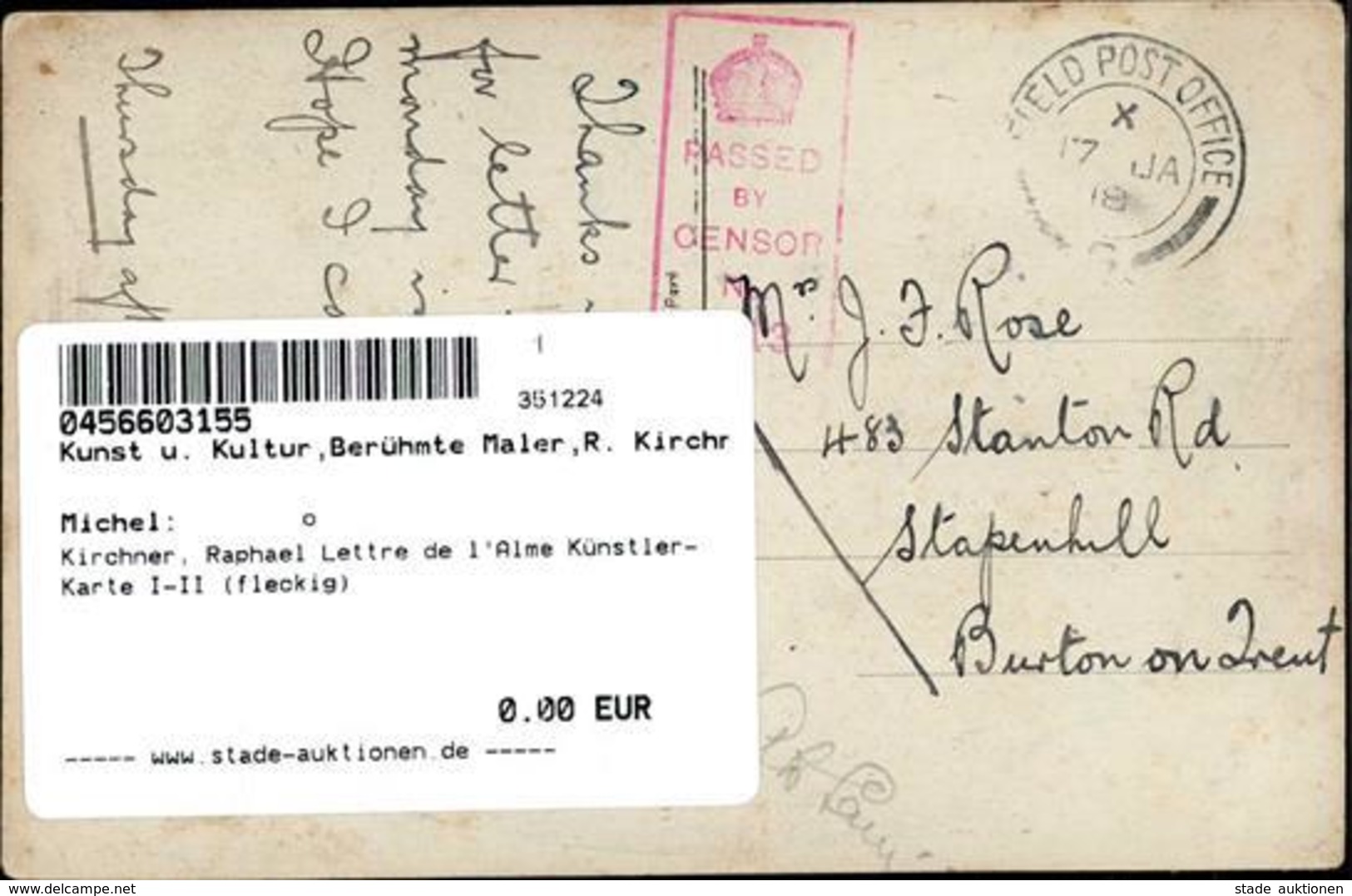 Kirchner, Raphael Lettre De L'Alme Künstler-Karte I-II (fleckig) - Kirchner, Raphael