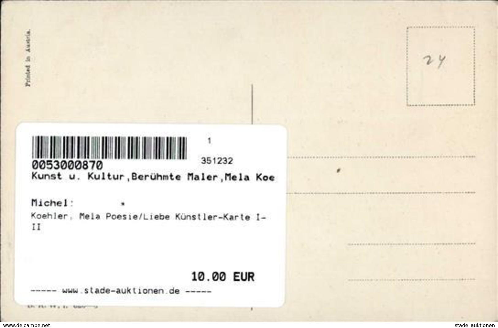 Koehler, Mela Poesie/Liebe Künstler-Karte I-II - Koehler, Mela