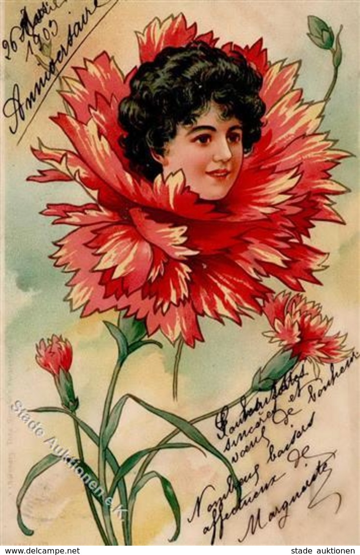 Jugendstil Blume Mit Gesicht Künstlerkarte 1909 I-II Art Nouveau - Non Classificati