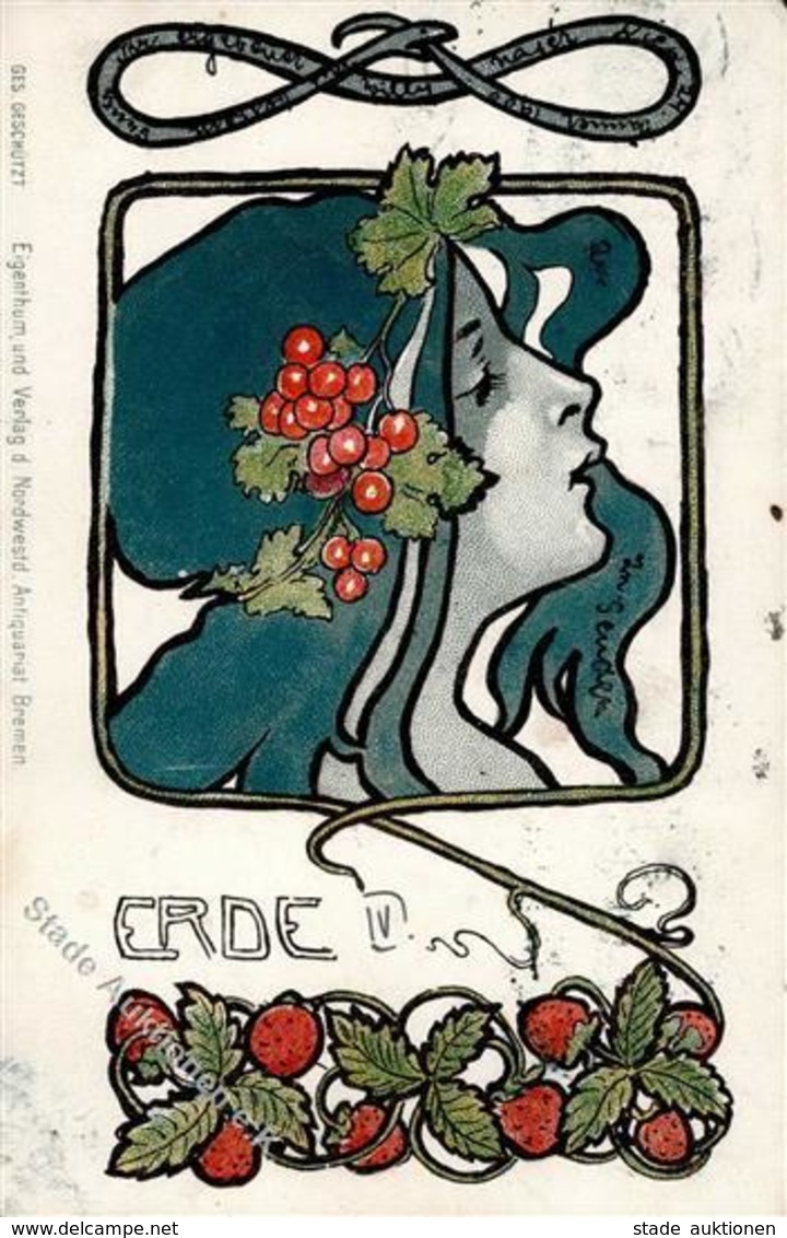 Jugendstil Frau Erde Künstlerkarte 1900 I-II (fleckig) Art Nouveau - Ohne Zuordnung