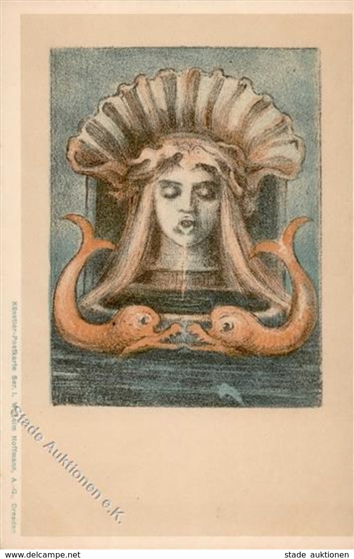 Jugendstil Frau Fische Künstlerkarte I-II Art Nouveau - Ohne Zuordnung