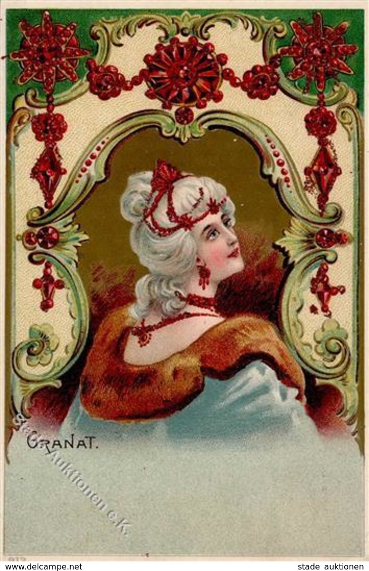 Jugendstil Frau Granat Glitter Künstlerkarte I-II Art Nouveau - Ohne Zuordnung