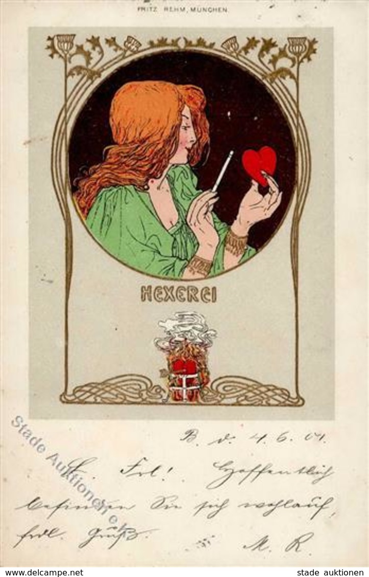 Jugendstil Frau Hexerei  Prägedruck 1901 I-II Art Nouveau - Ohne Zuordnung