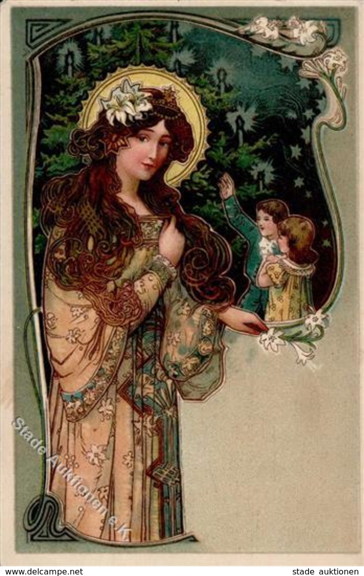 Jugendstil Frau Kinder Weihnachten  Künstlerkarte 1914 I-II Noel Art Nouveau - Ohne Zuordnung