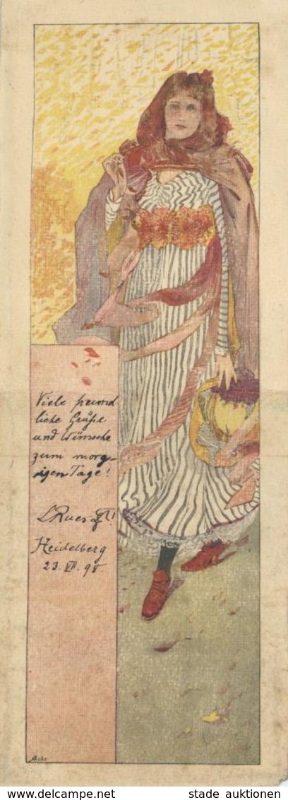 Jugendstil Frau Künstler-Karte 9,5 X 25,5 Cm 1893 I-II Art Nouveau - Non Classés
