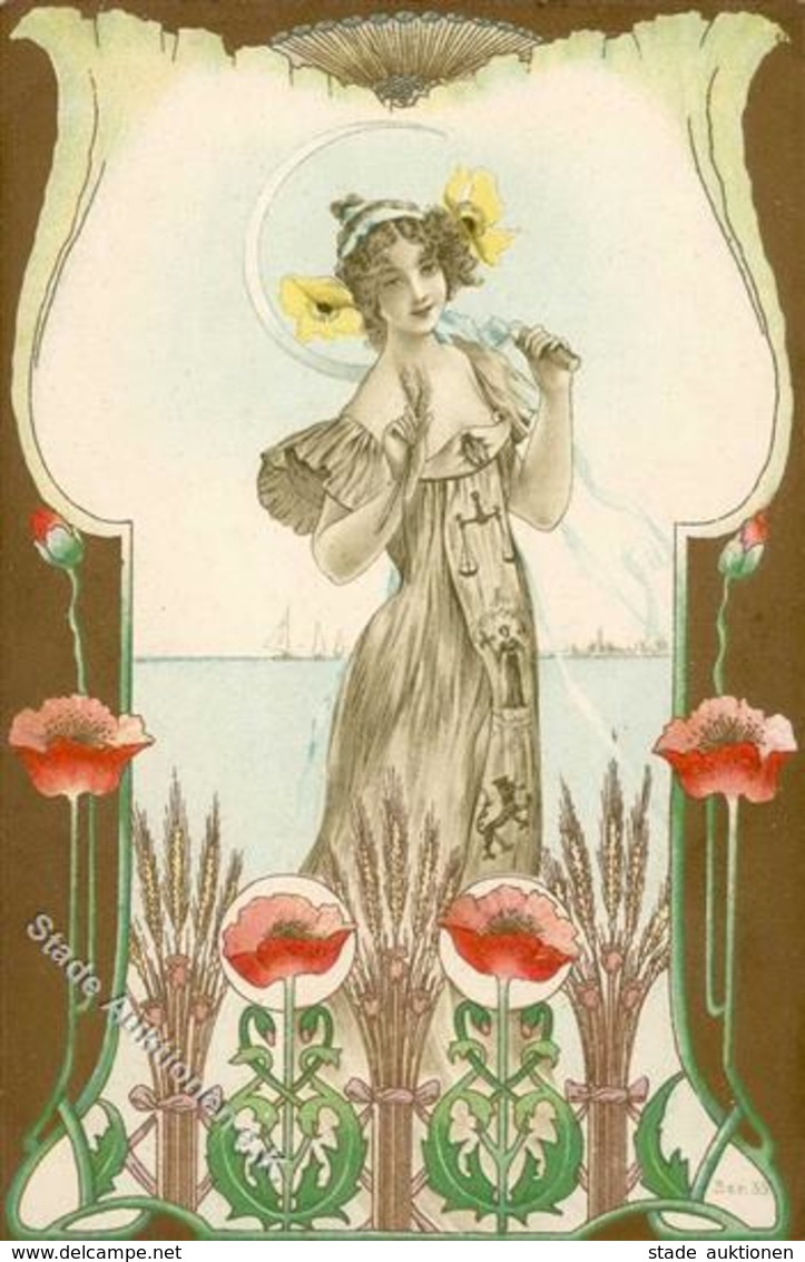 Jugendstil Frau Künstlerkarte I-II Art Nouveau - Ohne Zuordnung
