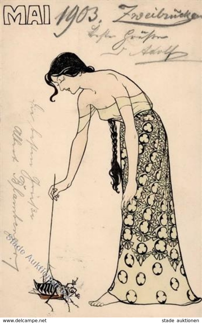 Jugendstil Frau Maikäfer  Künstlerkarte 1903 I-II Art Nouveau Hanneton - Ohne Zuordnung