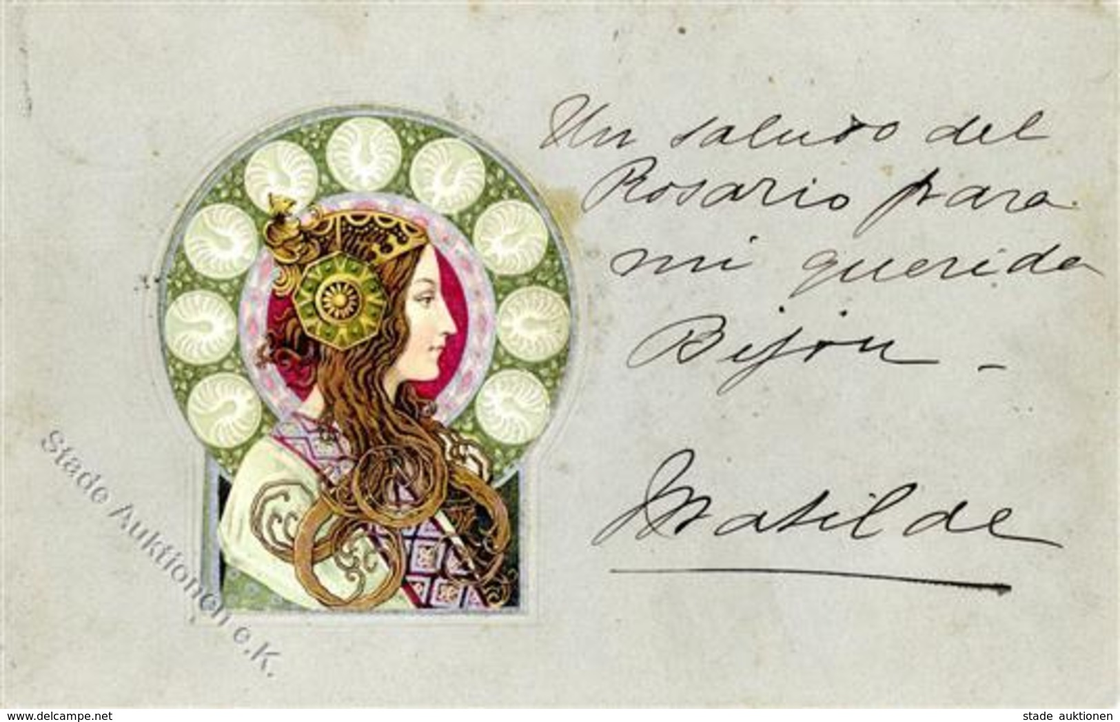 Jugendstil Frau Präge-Karte I-II (fleckig) Art Nouveau - Unclassified
