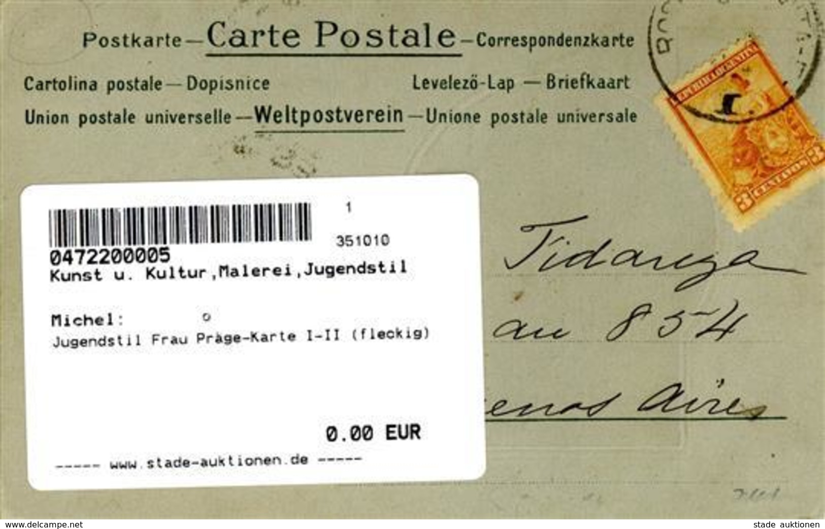 Jugendstil Frau Präge-Karte I-II (fleckig) Art Nouveau - Non Classés