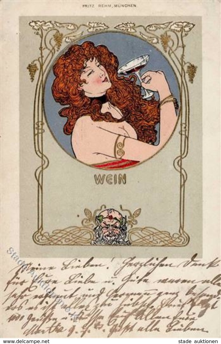 Jugendstil Frau Wein  Künstlerkarte 1902 I-II Art Nouveau Vigne - Ohne Zuordnung