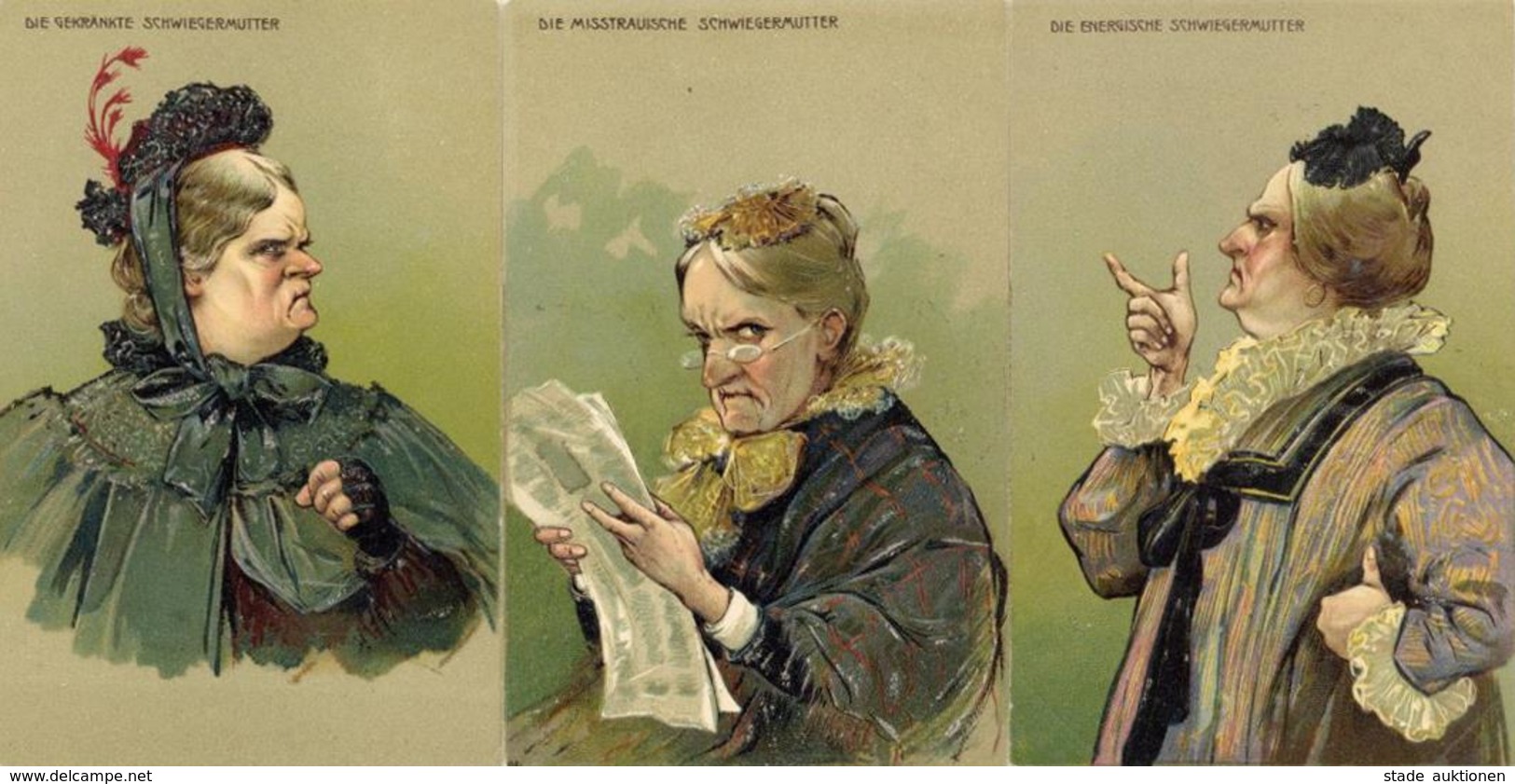 Jugendstil Frauen 3'er Set Schwiegermutter Präge-Karten I-II Art Nouveau Femmes - Unclassified