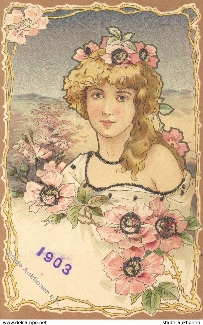 Jugendstil Frauen Glitter 2'er Set Künstler-Karten I-II Art Nouveau Femmes - Non Classés