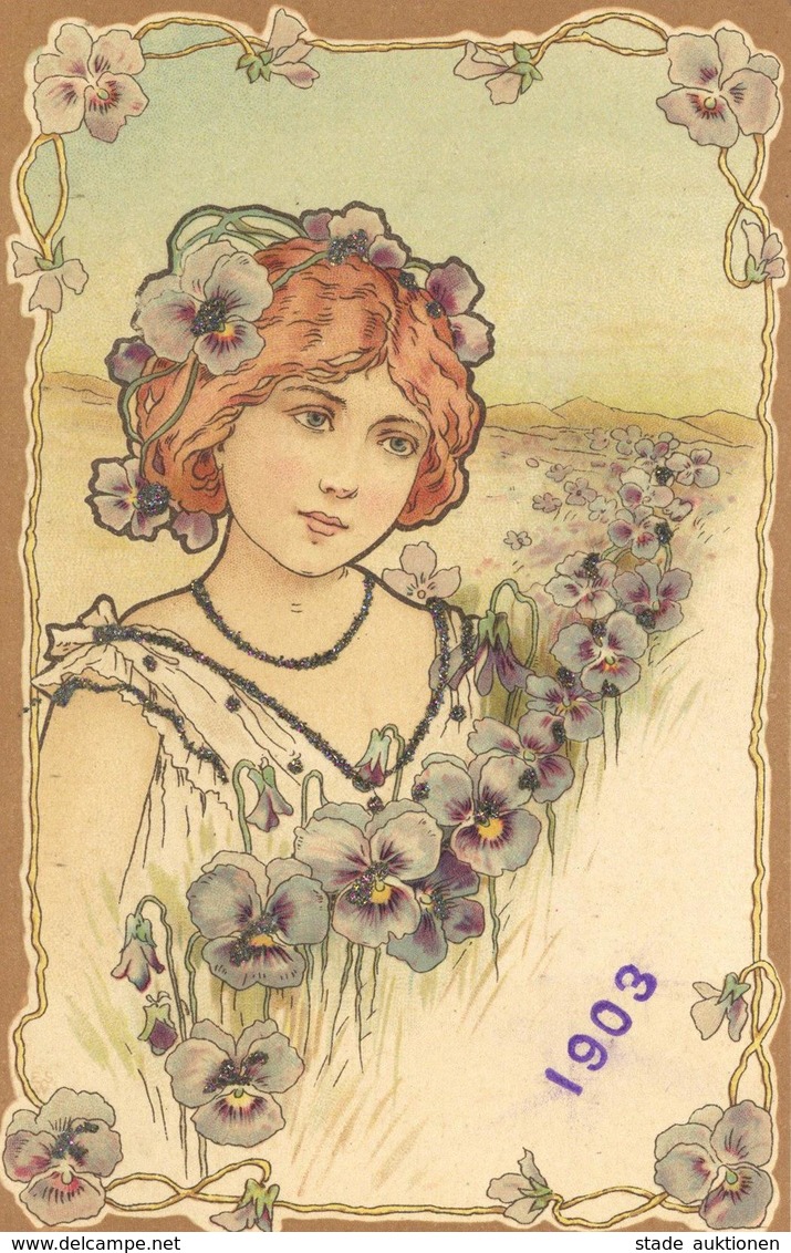 Jugendstil Frauen Glitter 2'er Set Künstler-Karten I-II Art Nouveau Femmes - Ohne Zuordnung
