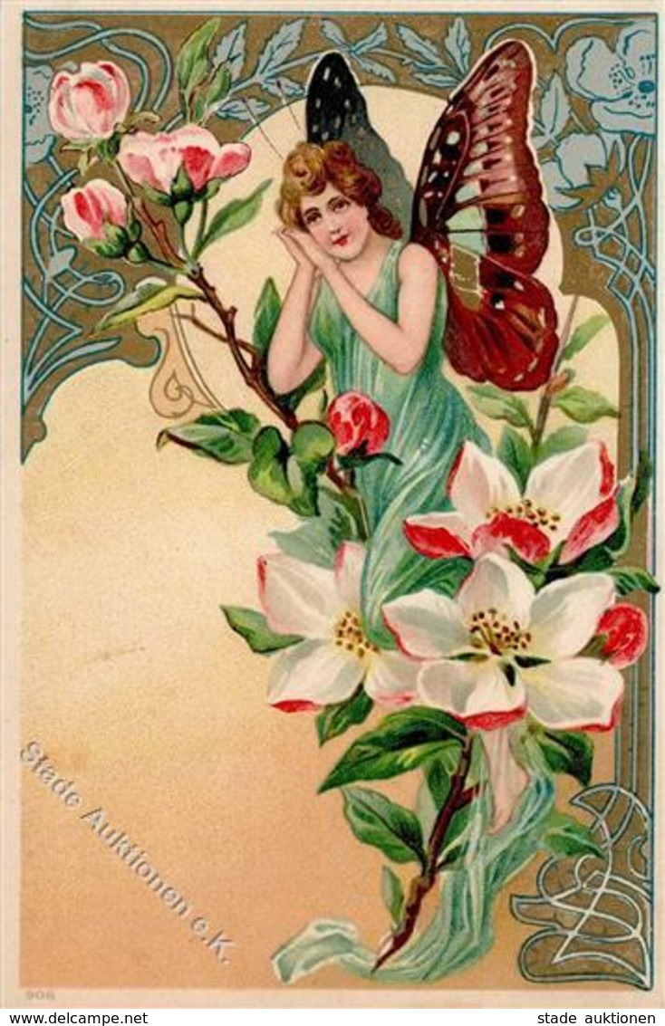 Jugendstil Schmetterling Personifiziert Künstlerkarte I-II (Klebereste RS) Art Nouveau - Ohne Zuordnung