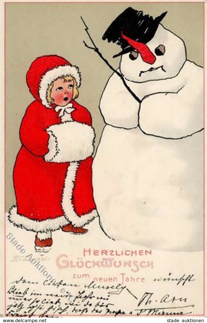 Caspari Kind Kind Schneemann   Künstlerkarte 1903 I-II - Non Classés