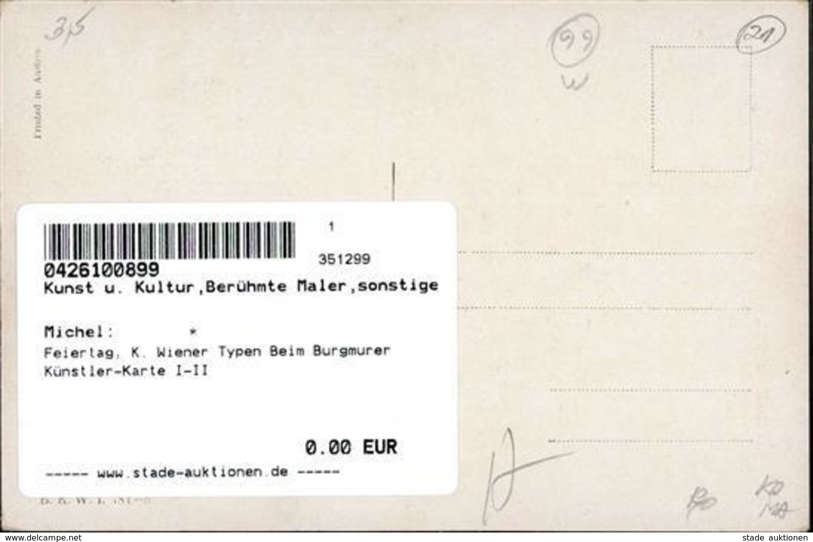Feiertag, K. Wiener Typen Beim Burgmurer Künstler-Karte I-II - Ohne Zuordnung