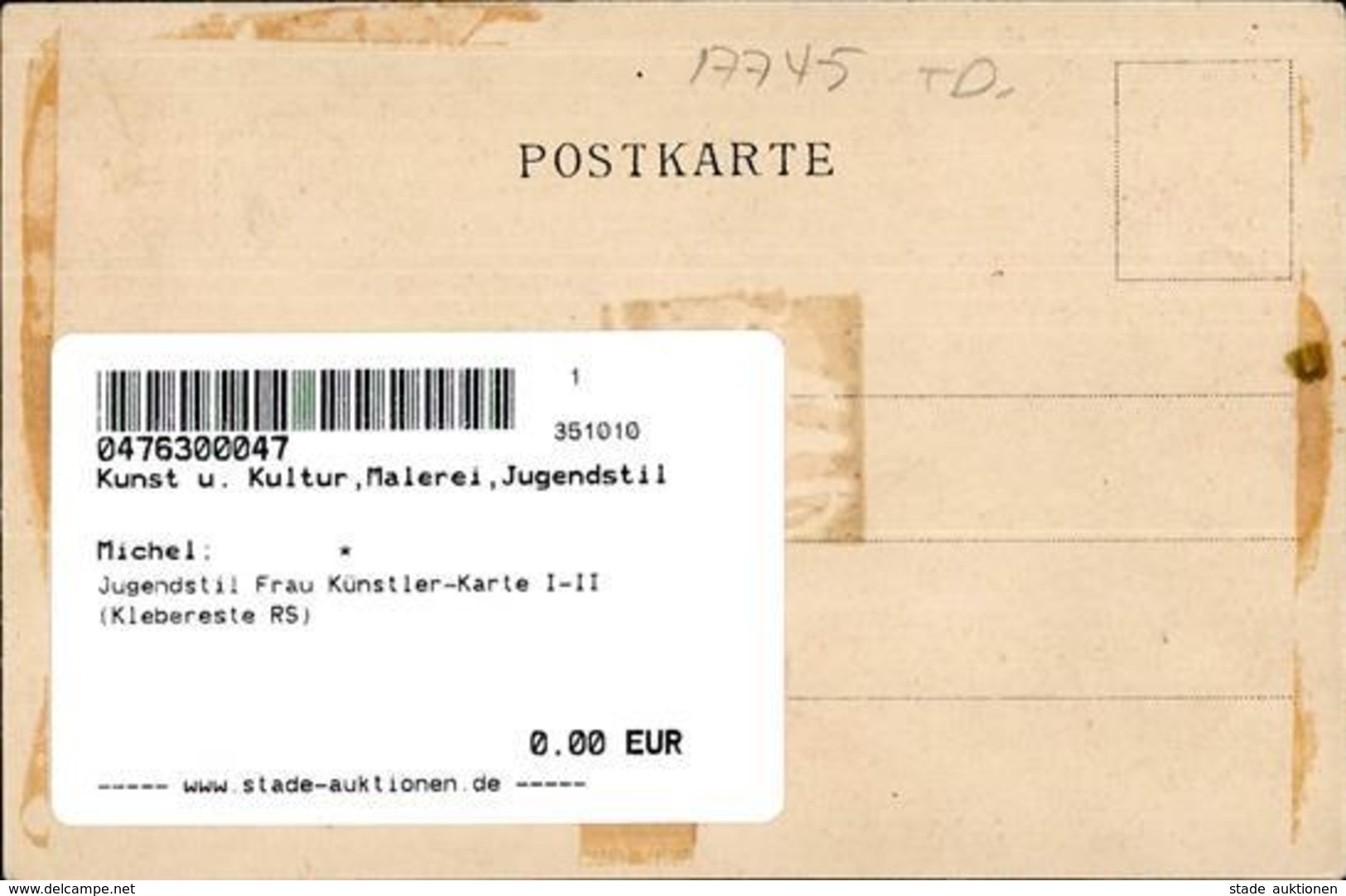 Meunier Jugendstil Frau Künstler-Karte I-II (Klebereste RS) Art Nouveau - Ohne Zuordnung