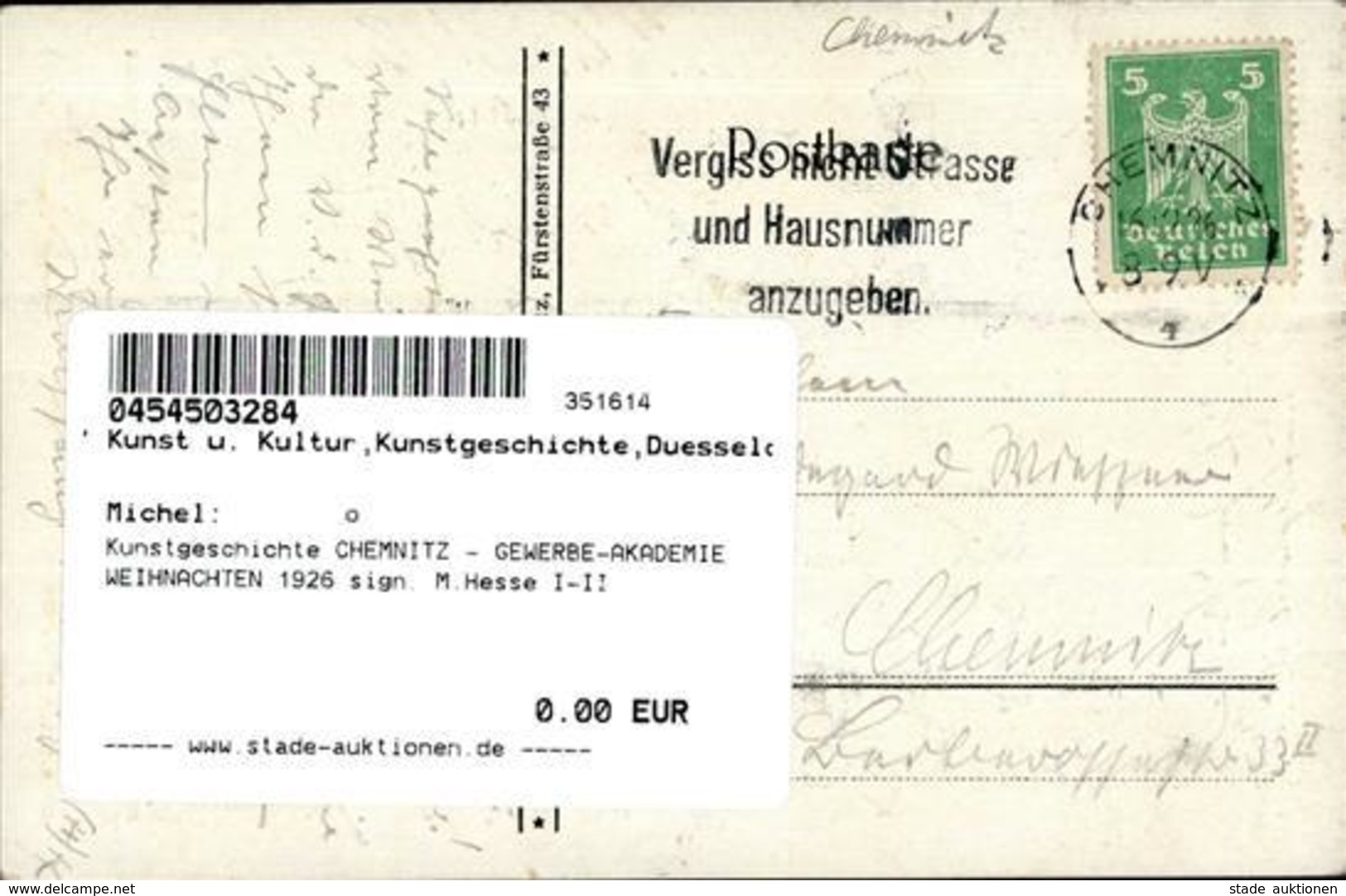 Kunstgeschichte CHEMNITZ - GEWERBE-AKADEMIE WEIHNACHTEN 1926 Sign. M.Hesse I-II - Autres & Non Classés