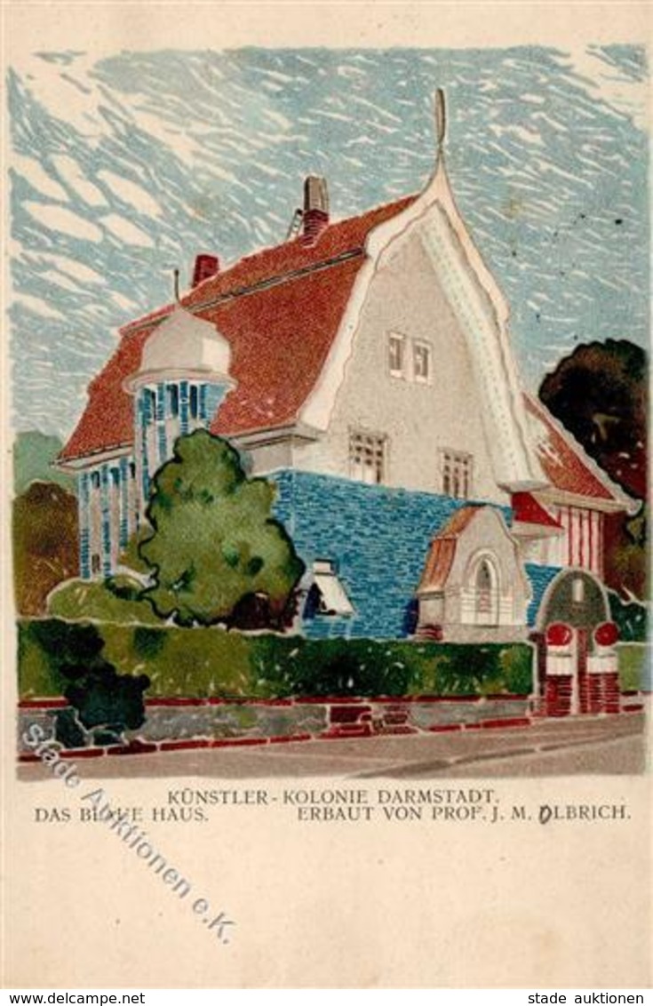 Kunstgeschichte Darmstadt Das Blaue Haus M. Olbrich Künstlerkarte 1908 I-II - Christiansen