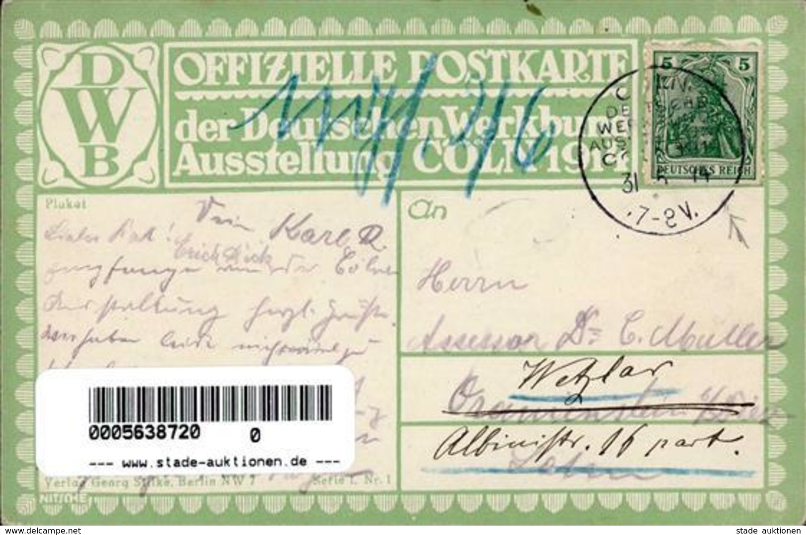 Deutscher Werkbund Köln Stadt (5000) Ausstellung  Künstlerkarte 1914 I-II (Ecke Abgestoßen) Expo - Non Classés