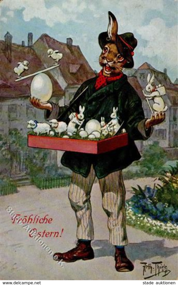 Thiele, Arthur Hase Personifiziert Ostern  Künstlerkarte I-II Paques - Thiele, Arthur