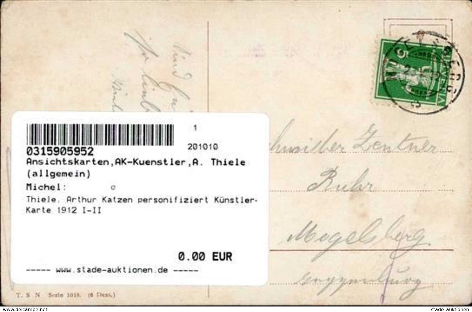 Thiele, Arthur Katzen Personifiziert Künstler-Karte 1912 I-II Chat - Thiele, Arthur