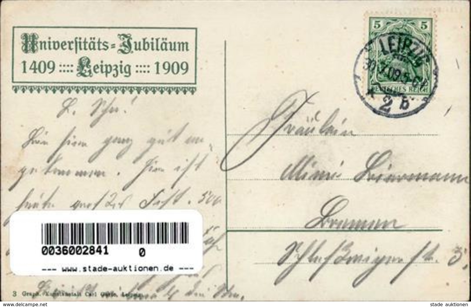 Thiele, Arthur Leipzig (O7000) Studentika Universitäts Jubiläum Künstlerkarte 1909 I-II - Thiele, Arthur