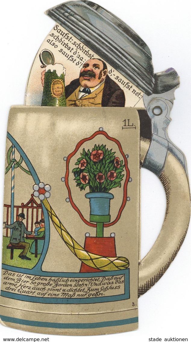 Mechanik-Karte Bier Krug Deckel Zum Öffnen 1909 I-II Bière - Unclassified