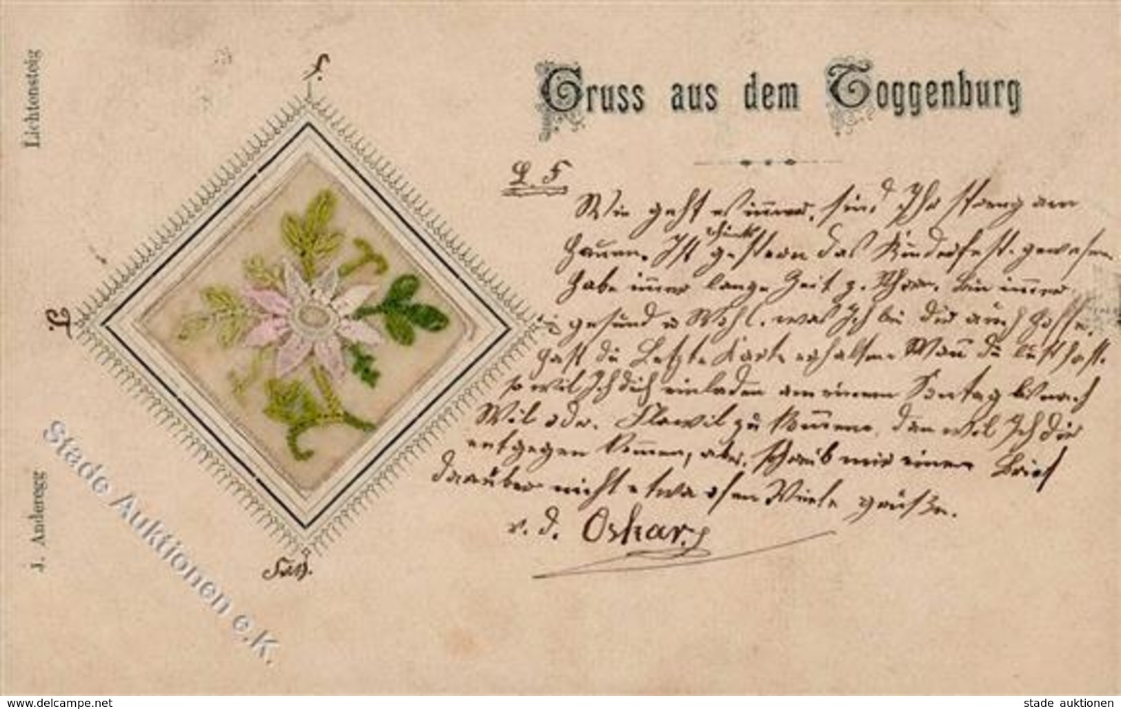 Seide Gestickt Gruss Aus Dem Toggenburg 1902 I-II Montagnes Soie - Unclassified