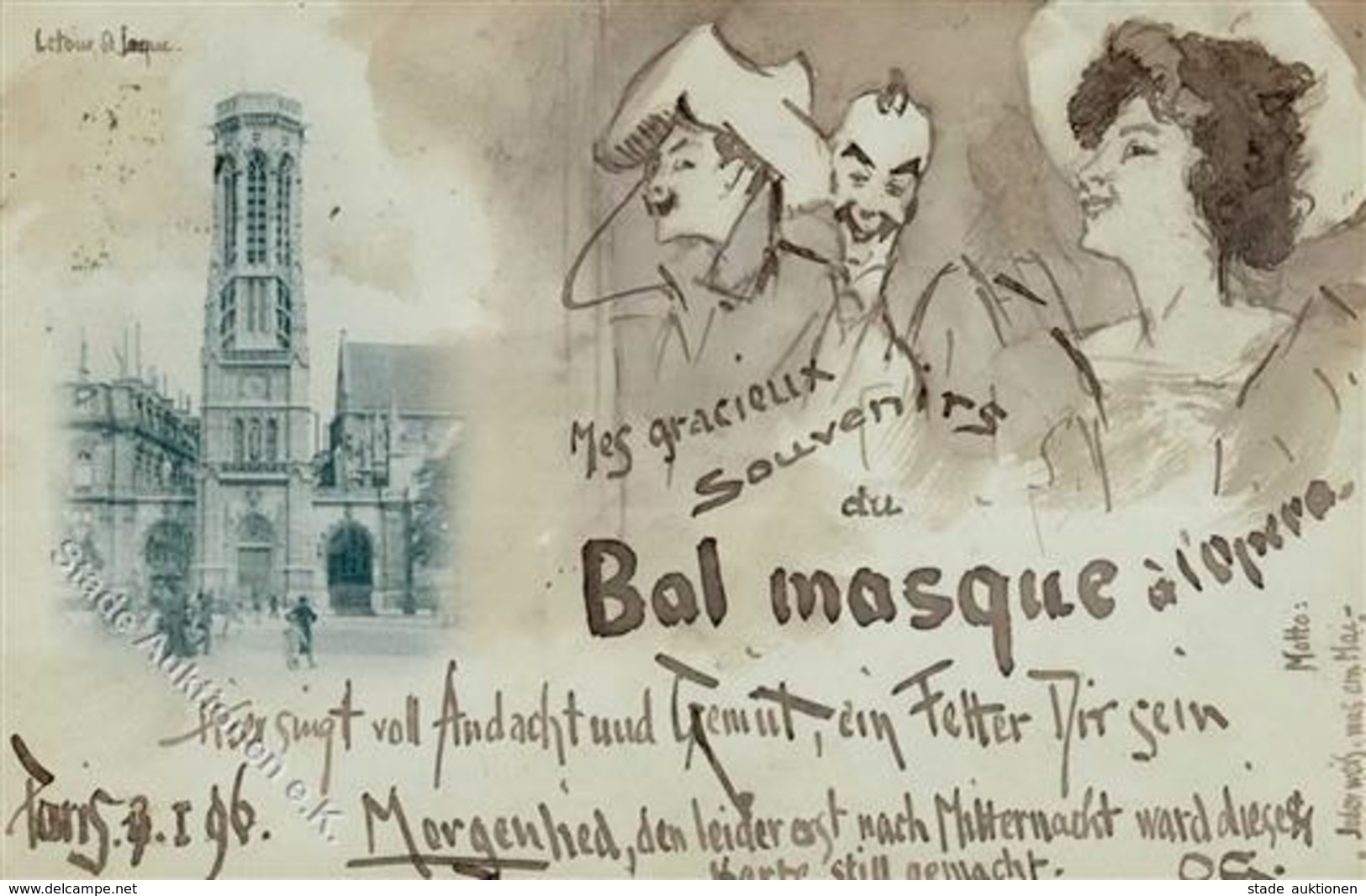 HANDGEMALT - MASKENBALL PARIS Januar 1896! Sign. Künstlerkarte I-II - Non Classés