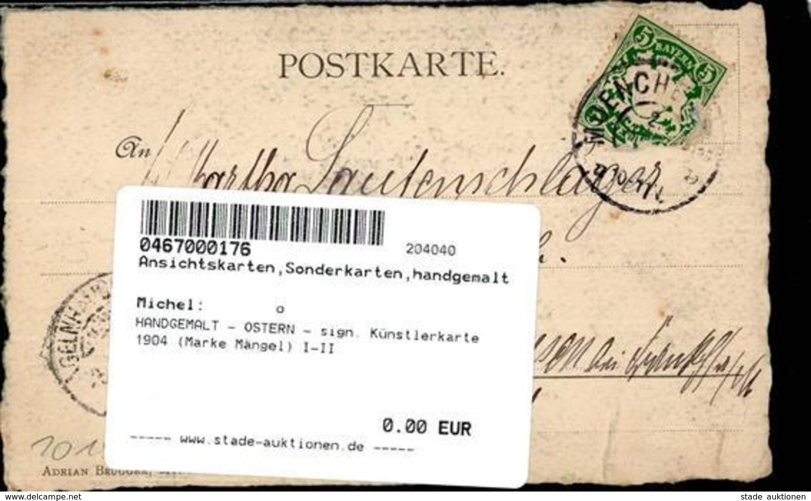 HANDGEMALT - OSTERN - Sign. Künstlerkarte 1904 (Marke Mängel) I-II - Non Classés