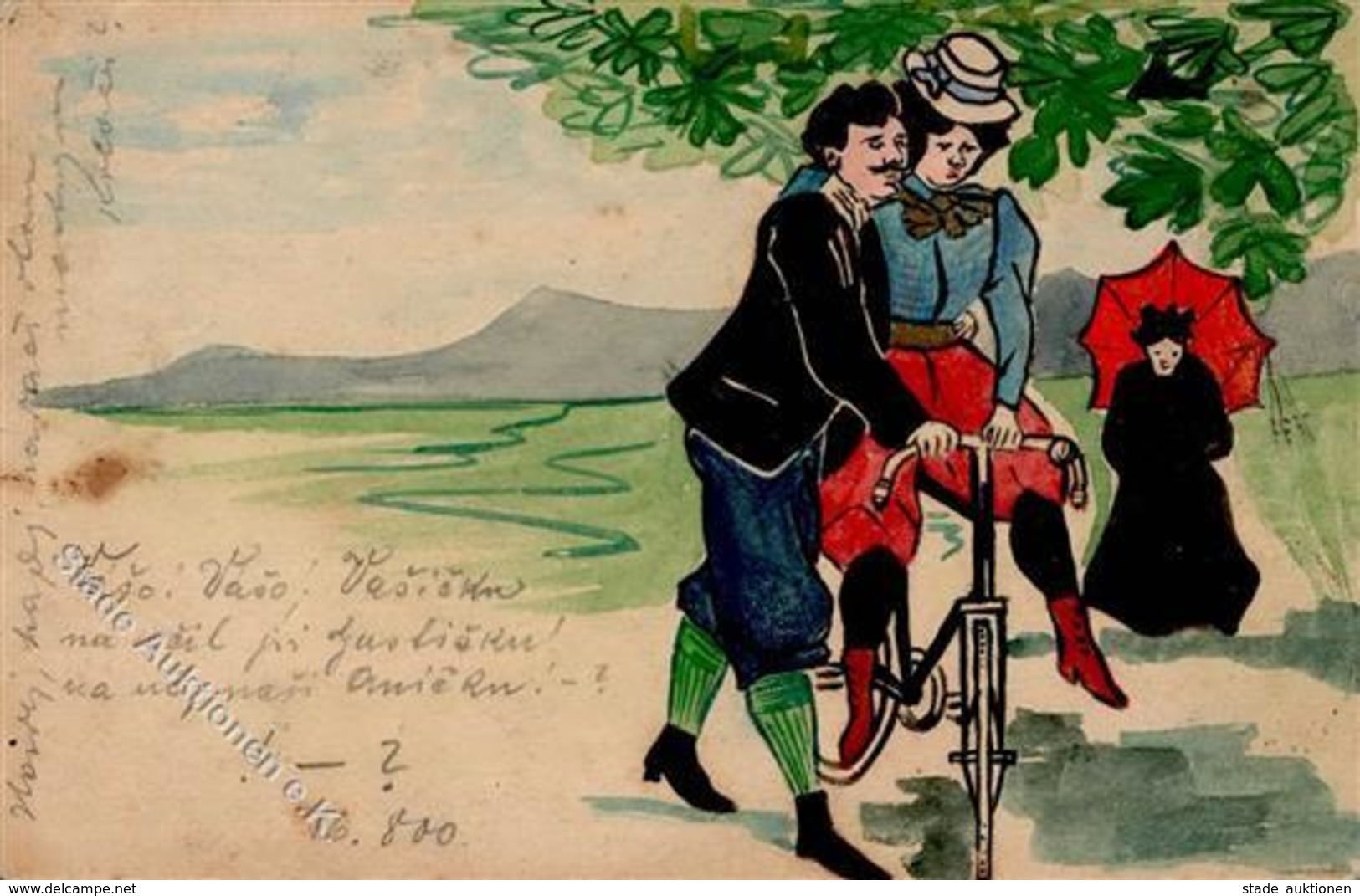 Handgemalt Fahrrad Künstlerkarte 1900 I-II (fleckig) Peint à La Main Cycles - Non Classés