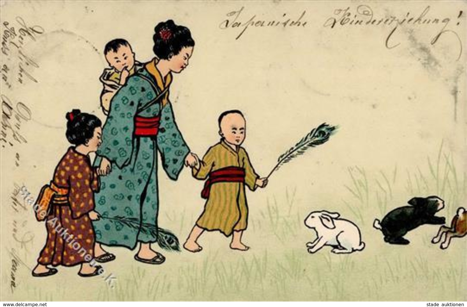 Handgemalt Japan Kinder Künstlerkarte 1904 I-II Peint à La Main - Non Classés