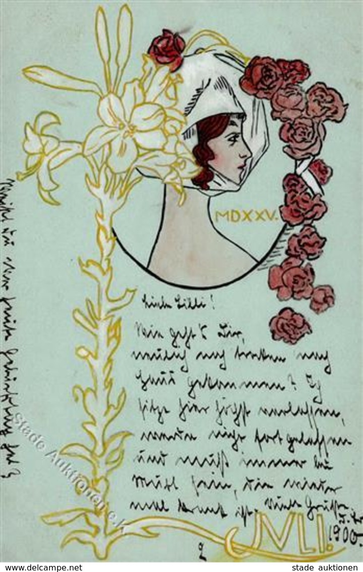 Handgemalt Jugendstil  Künstlerkarte 1900 I-II Art Nouveau Peint à La Main - Unclassified