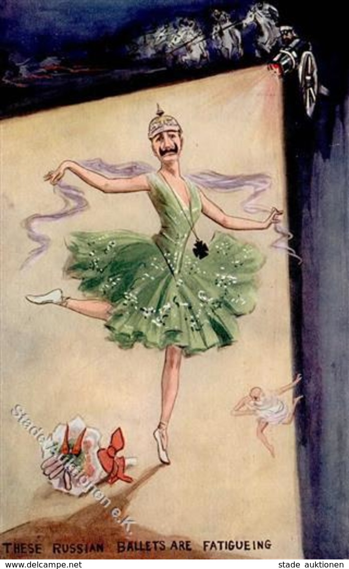 Handgemalt Kaiser Wilhelm II. Als Ballerina Künstlerkarte I-II Peint à La Main - Non Classés