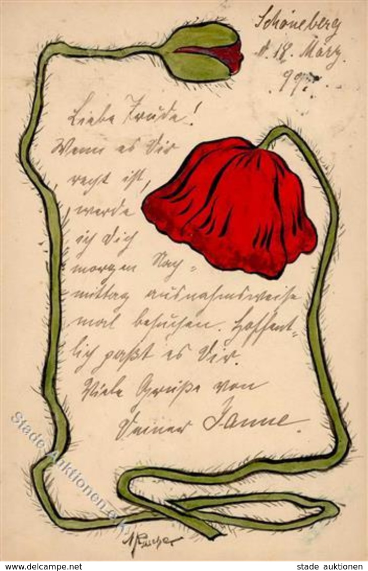 Handgemalt Klatschmohn Künstlerkarte 1899 I-II Peint à La Main - Ohne Zuordnung