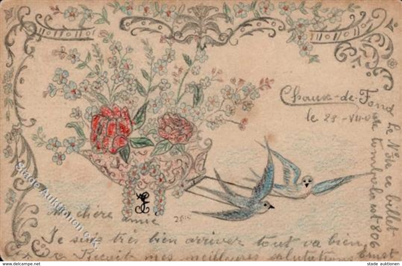 Handgemalt Poesie/Liebe  Künstlerkarte 1906 I-II Peint à La Main - Non Classés