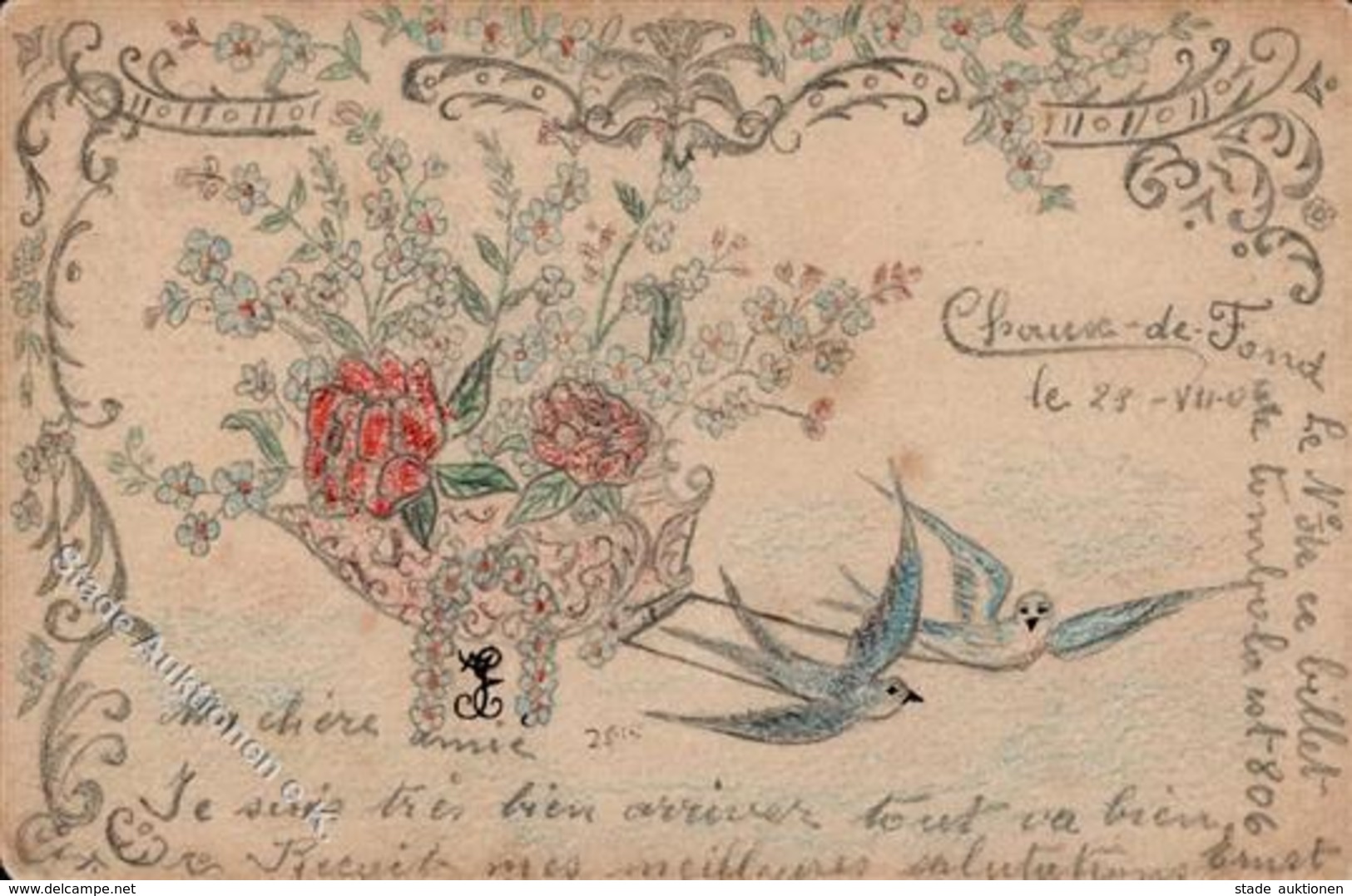 Handgemalt Poesie/Liebe  Künstlerkarte 1906 I-II Peint à La Main - Ohne Zuordnung