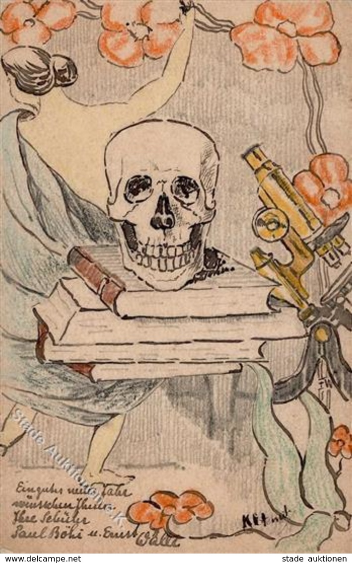 Handgemalt Totenkopf  Künstlerkarte 1907 I-II Peint à La Main - Ohne Zuordnung