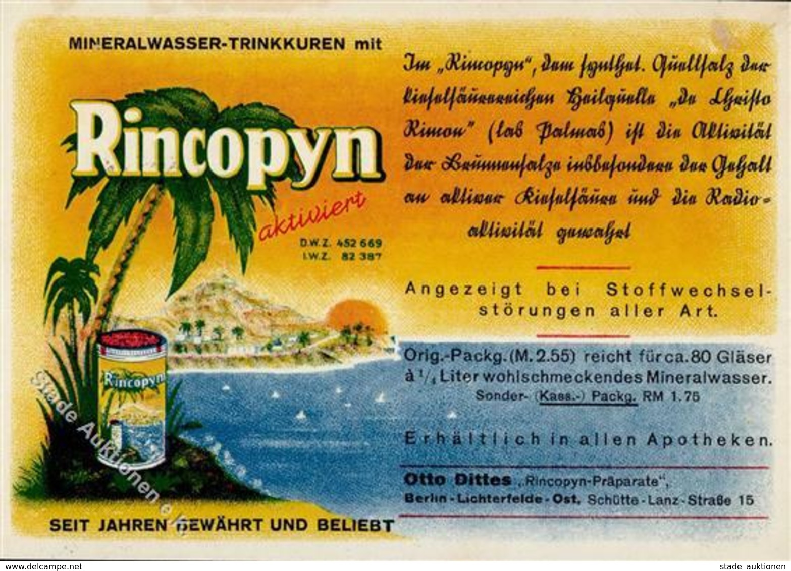 BERLIN-LICHTERFELDE - Otto Dittes RINCOPYN-MINERALWASSER I-II - Advertising