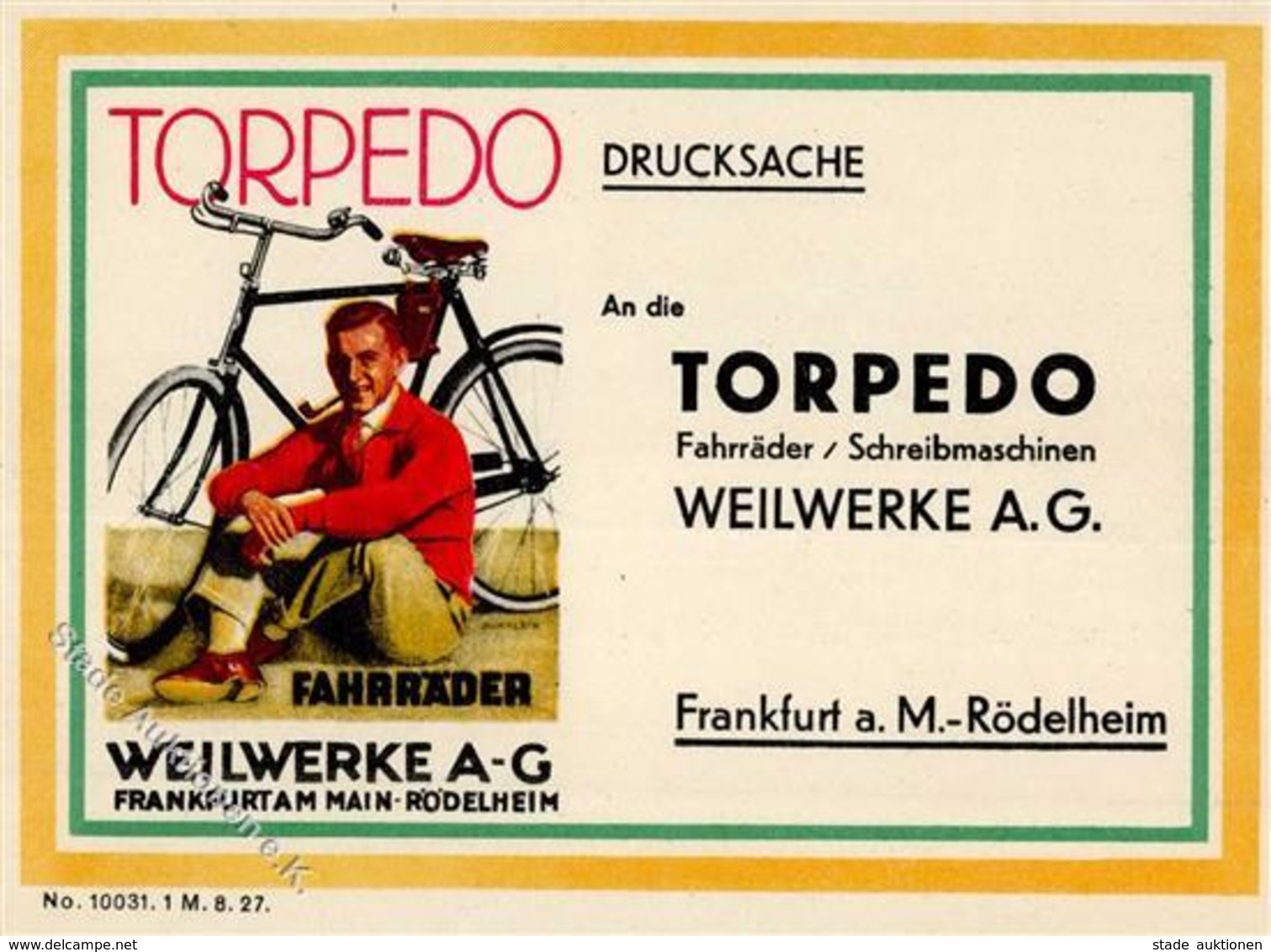 FRANKFURT/Main-RÖDELHEIM - Werbekarte TORPEDO-FAHRRÄDER U. SCHREIBMASCHINE (keine Ak) I - Advertising