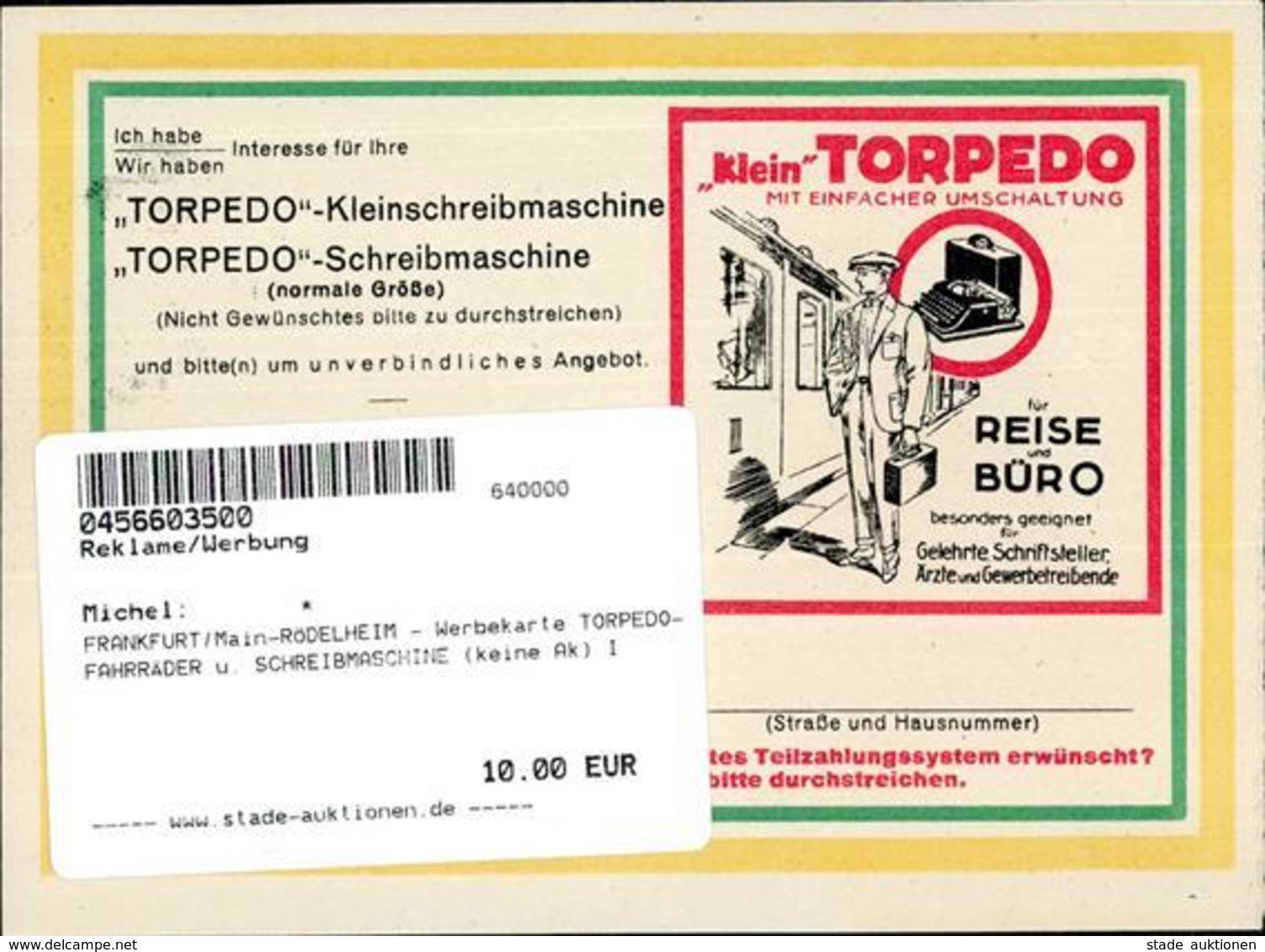FRANKFURT/Main-RÖDELHEIM - Werbekarte TORPEDO-FAHRRÄDER U. SCHREIBMASCHINE (keine Ak) I - Advertising