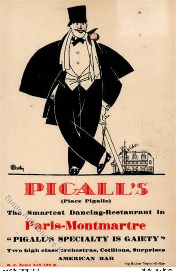 PARIS - Tanz-Restaurant PIGALLS - Paris-Montmartre, Sign. Künstlerkarte I-II - Werbepostkarten