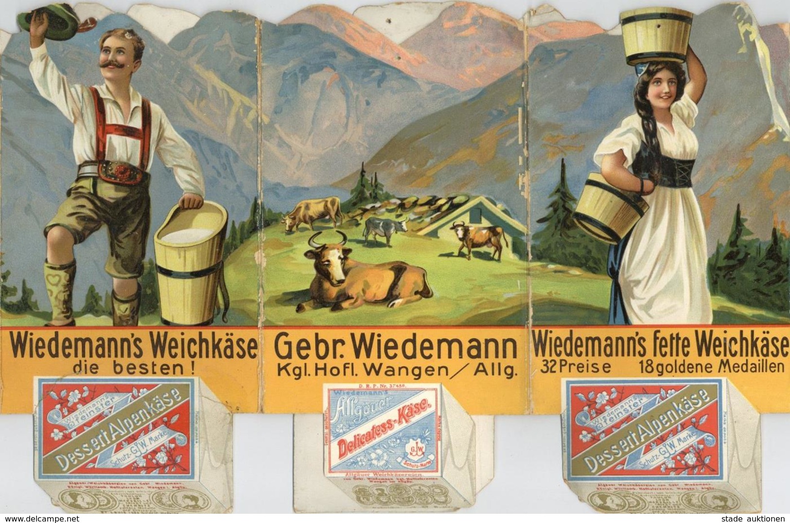 WANGEN,Allgäu - DELICATESS-ALPENKÄSE Gebrüder Wiedemann - Gefalteter Karton-Werbeständer, Getrennt Bzw. Teils Angetrennt - Publicidad